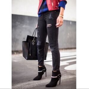 Current Elliott The Stiletto Black Tattered Jeans